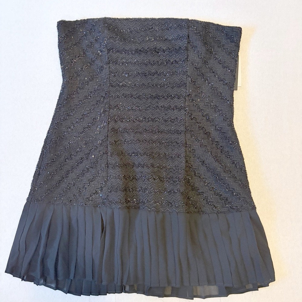 Fourteenth Place Black Sequin Strapless Mini Dress Pleated Hem XXL NWT